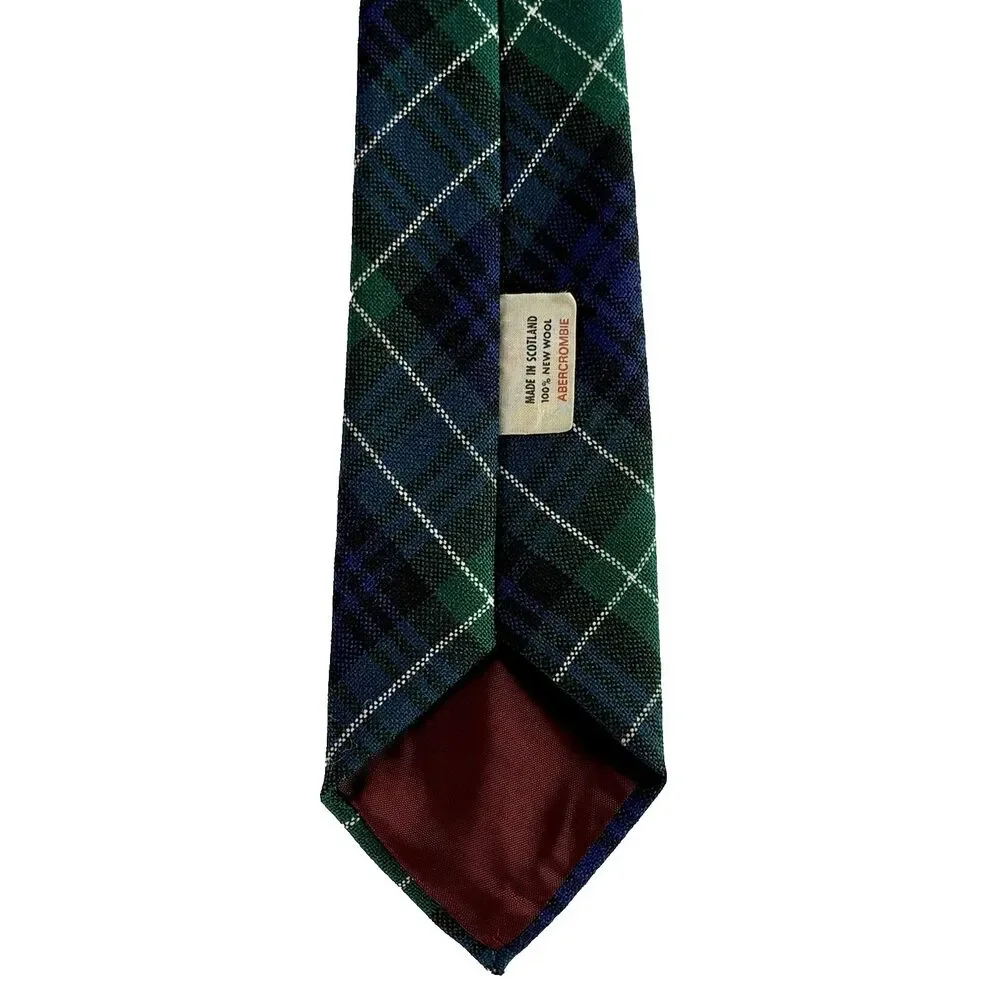 VNTG ABERCROMBIE Men's Wool Tie Blackwatch Tartan Plaid Green Blue 56